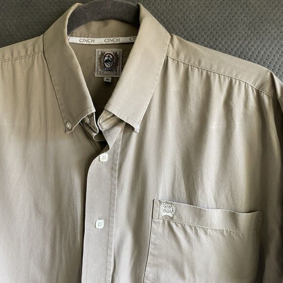 Cinch Shirt Mens Medium Tan Long Sleeve Button Down Western Cowboy Casual - Picture 2 of 6